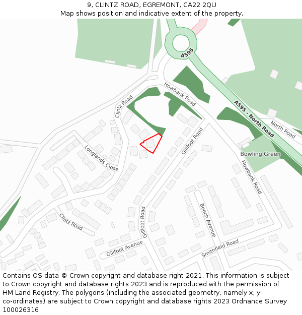 9, CLINTZ ROAD, EGREMONT, CA22 2QU: Location map and indicative extent of plot