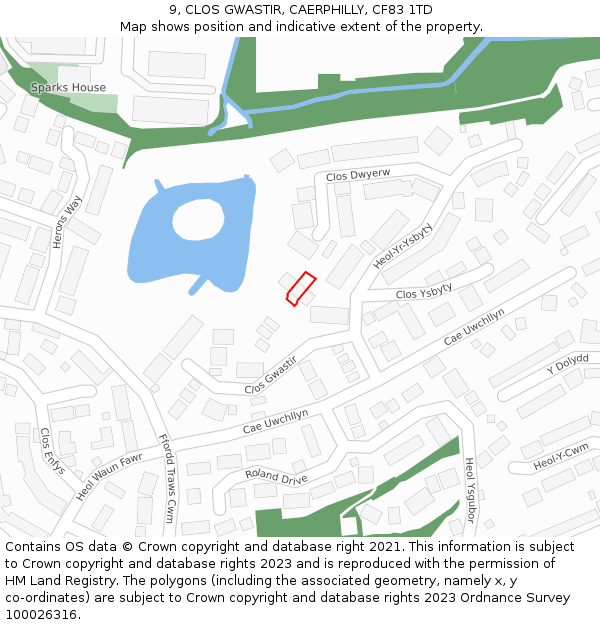 9, CLOS GWASTIR, CAERPHILLY, CF83 1TD: Location map and indicative extent of plot