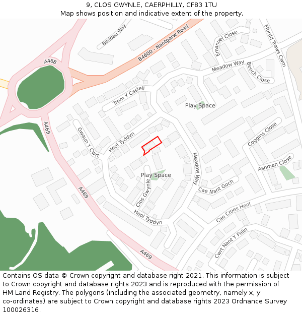 9, CLOS GWYNLE, CAERPHILLY, CF83 1TU: Location map and indicative extent of plot