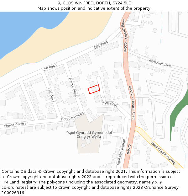 9, CLOS WINIFRED, BORTH, SY24 5LE: Location map and indicative extent of plot