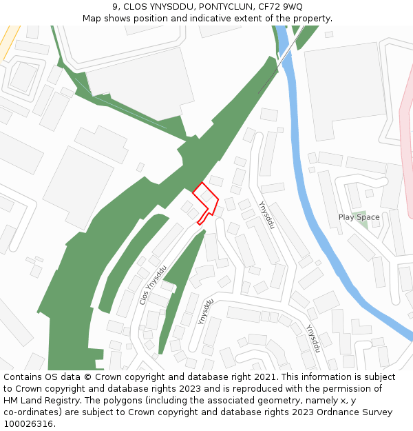 9, CLOS YNYSDDU, PONTYCLUN, CF72 9WQ: Location map and indicative extent of plot