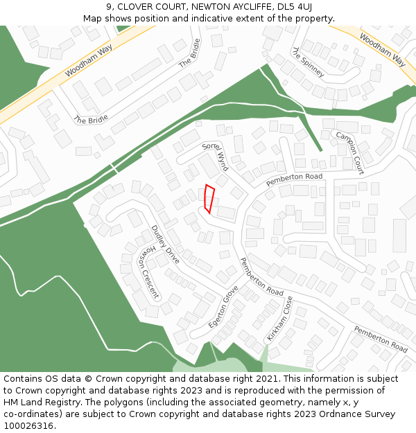 9, CLOVER COURT, NEWTON AYCLIFFE, DL5 4UJ: Location map and indicative extent of plot