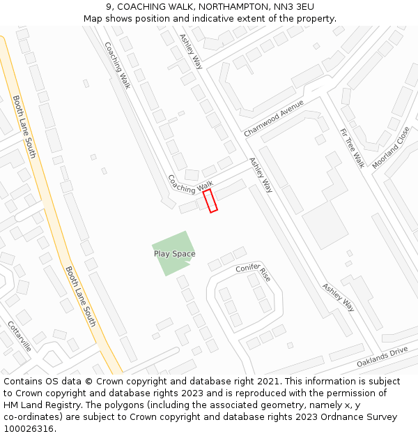 9, COACHING WALK, NORTHAMPTON, NN3 3EU: Location map and indicative extent of plot