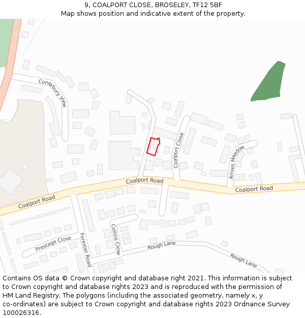 9, COALPORT CLOSE, BROSELEY, TF12 5BF: Location map and indicative extent of plot