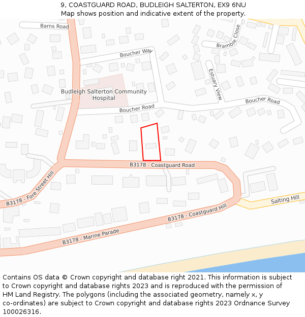 9, COASTGUARD ROAD, BUDLEIGH SALTERTON, EX9 6NU: Location map and indicative extent of plot