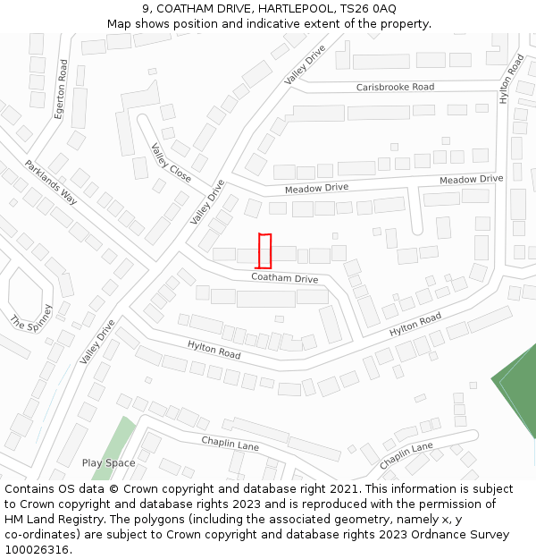 9, COATHAM DRIVE, HARTLEPOOL, TS26 0AQ: Location map and indicative extent of plot