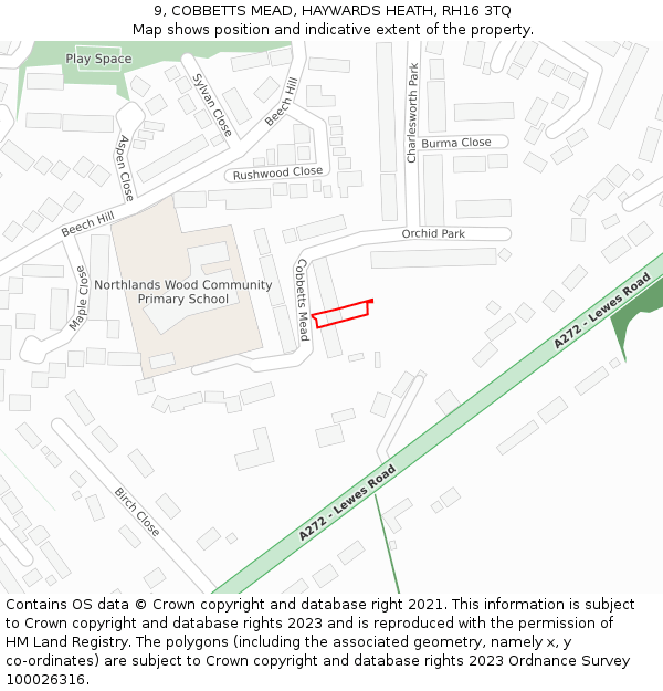 9, COBBETTS MEAD, HAYWARDS HEATH, RH16 3TQ: Location map and indicative extent of plot