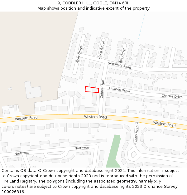 9, COBBLER HILL, GOOLE, DN14 6RH: Location map and indicative extent of plot