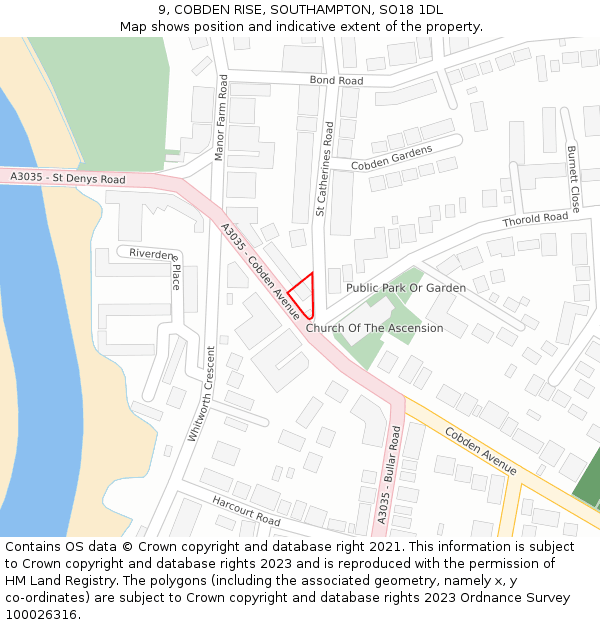 9, COBDEN RISE, SOUTHAMPTON, SO18 1DL: Location map and indicative extent of plot