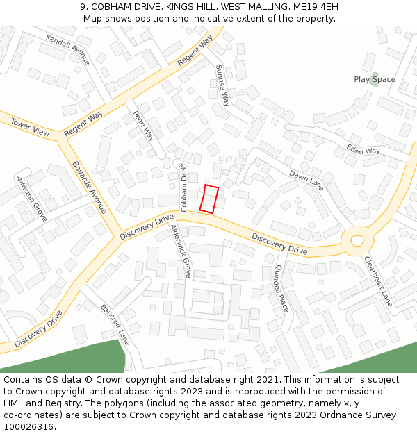 9, COBHAM DRIVE, KINGS HILL, WEST MALLING, ME19 4EH: Location map and indicative extent of plot