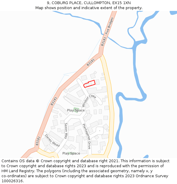 9, COBURG PLACE, CULLOMPTON, EX15 1XN: Location map and indicative extent of plot