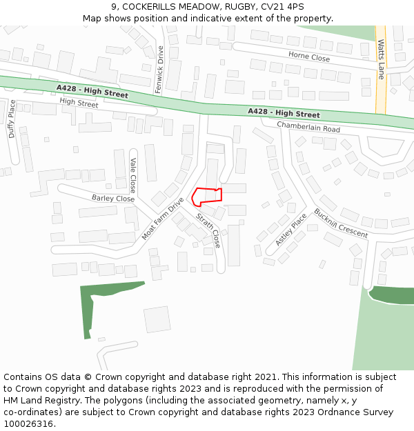 9, COCKERILLS MEADOW, RUGBY, CV21 4PS: Location map and indicative extent of plot