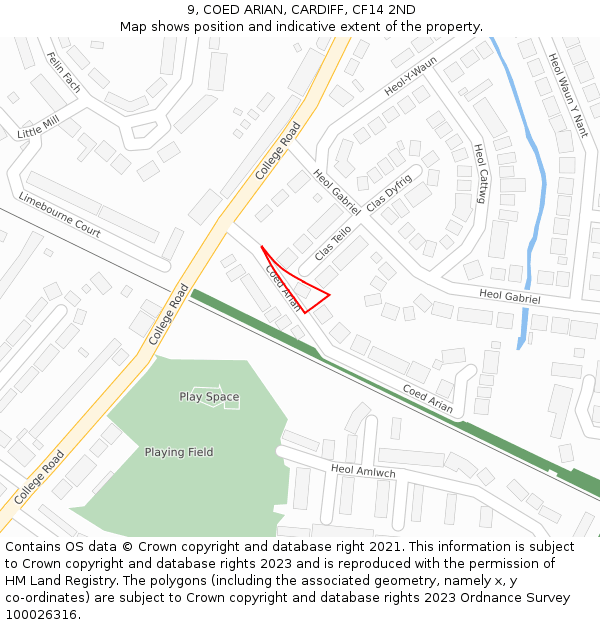 9, COED ARIAN, CARDIFF, CF14 2ND: Location map and indicative extent of plot