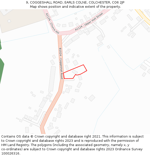 9, COGGESHALL ROAD, EARLS COLNE, COLCHESTER, CO6 2JP: Location map and indicative extent of plot