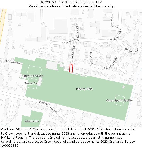 9, COHORT CLOSE, BROUGH, HU15 1SZ: Location map and indicative extent of plot