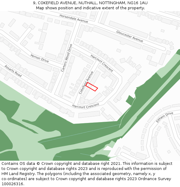 9, COKEFIELD AVENUE, NUTHALL, NOTTINGHAM, NG16 1AU: Location map and indicative extent of plot