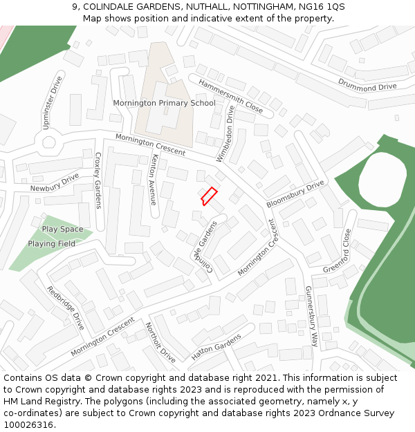 9, COLINDALE GARDENS, NUTHALL, NOTTINGHAM, NG16 1QS: Location map and indicative extent of plot