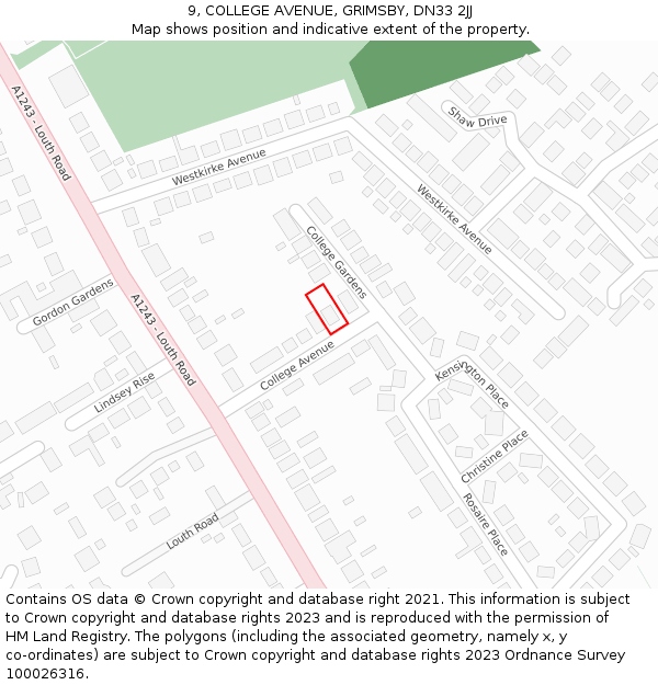 9, COLLEGE AVENUE, GRIMSBY, DN33 2JJ: Location map and indicative extent of plot