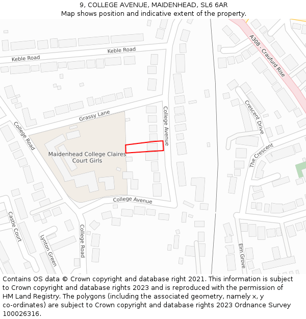 9, COLLEGE AVENUE, MAIDENHEAD, SL6 6AR: Location map and indicative extent of plot