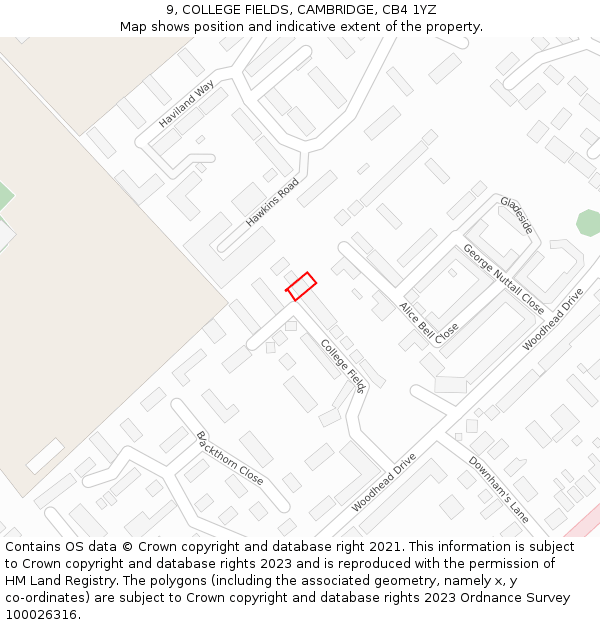 9, COLLEGE FIELDS, CAMBRIDGE, CB4 1YZ: Location map and indicative extent of plot