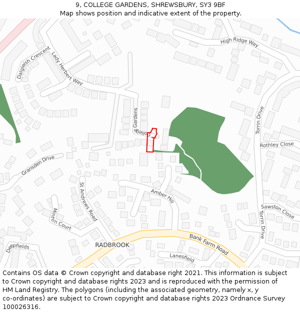 9, COLLEGE GARDENS, SHREWSBURY, SY3 9BF: Location map and indicative extent of plot