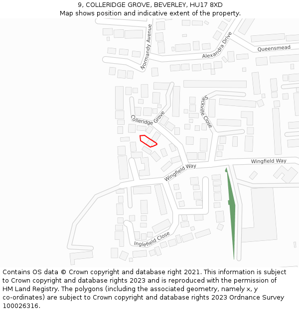 9, COLLERIDGE GROVE, BEVERLEY, HU17 8XD: Location map and indicative extent of plot