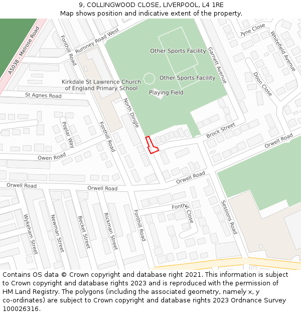 9, COLLINGWOOD CLOSE, LIVERPOOL, L4 1RE: Location map and indicative extent of plot
