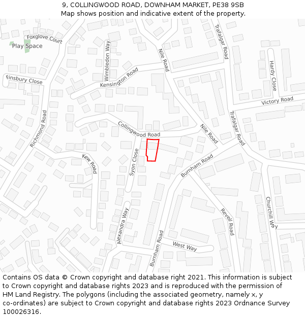9, COLLINGWOOD ROAD, DOWNHAM MARKET, PE38 9SB: Location map and indicative extent of plot