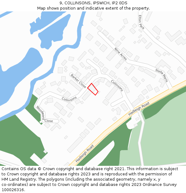 9, COLLINSONS, IPSWICH, IP2 0DS: Location map and indicative extent of plot