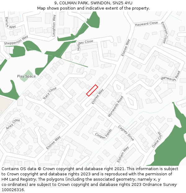 9, COLMAN PARK, SWINDON, SN25 4YU: Location map and indicative extent of plot