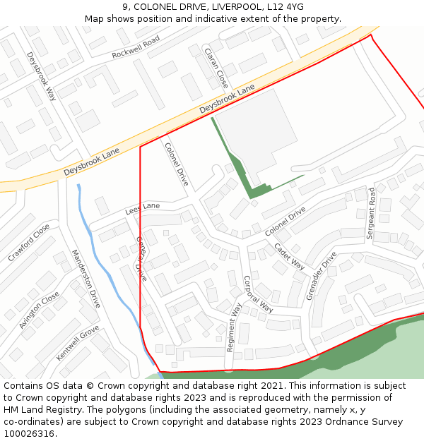 9, COLONEL DRIVE, LIVERPOOL, L12 4YG: Location map and indicative extent of plot