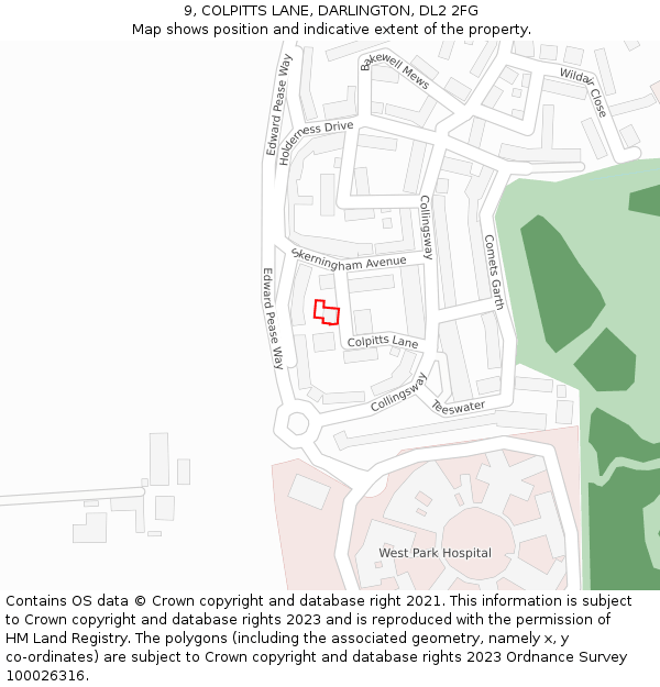 9, COLPITTS LANE, DARLINGTON, DL2 2FG: Location map and indicative extent of plot