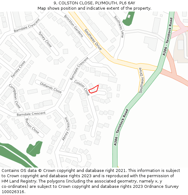9, COLSTON CLOSE, PLYMOUTH, PL6 6AY: Location map and indicative extent of plot