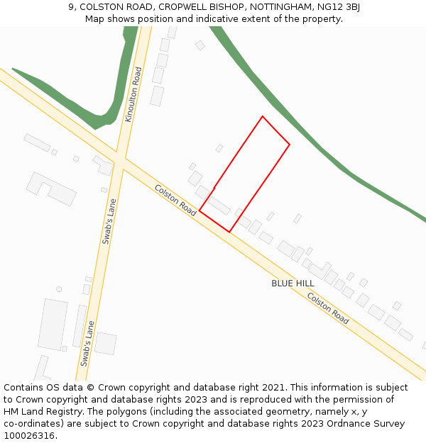 9, COLSTON ROAD, CROPWELL BISHOP, NOTTINGHAM, NG12 3BJ: Location map and indicative extent of plot