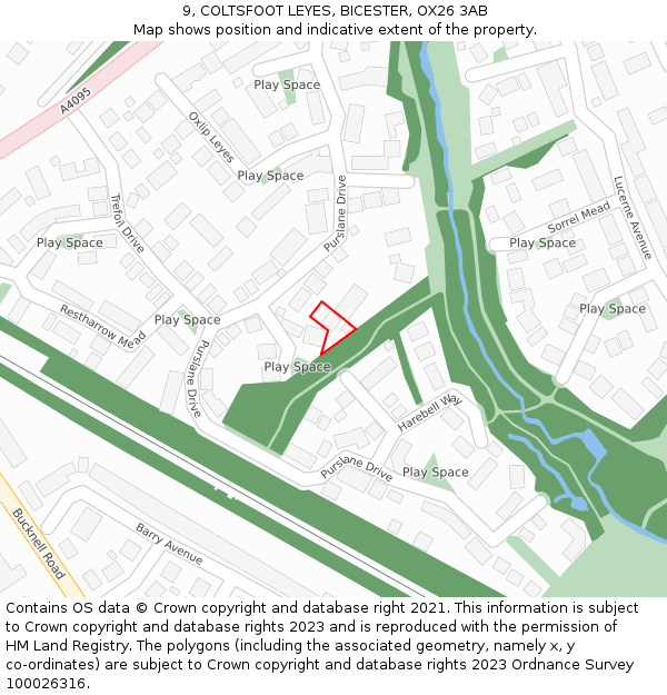 9, COLTSFOOT LEYES, BICESTER, OX26 3AB: Location map and indicative extent of plot