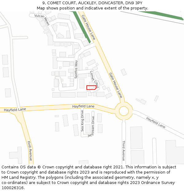 9, COMET COURT, AUCKLEY, DONCASTER, DN9 3PY: Location map and indicative extent of plot