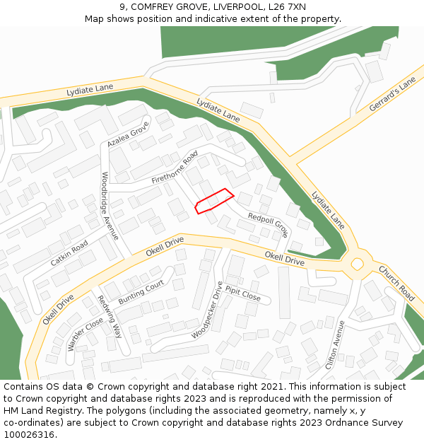 9, COMFREY GROVE, LIVERPOOL, L26 7XN: Location map and indicative extent of plot