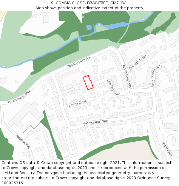 9, COMMA CLOSE, BRAINTREE, CM7 1WH: Location map and indicative extent of plot
