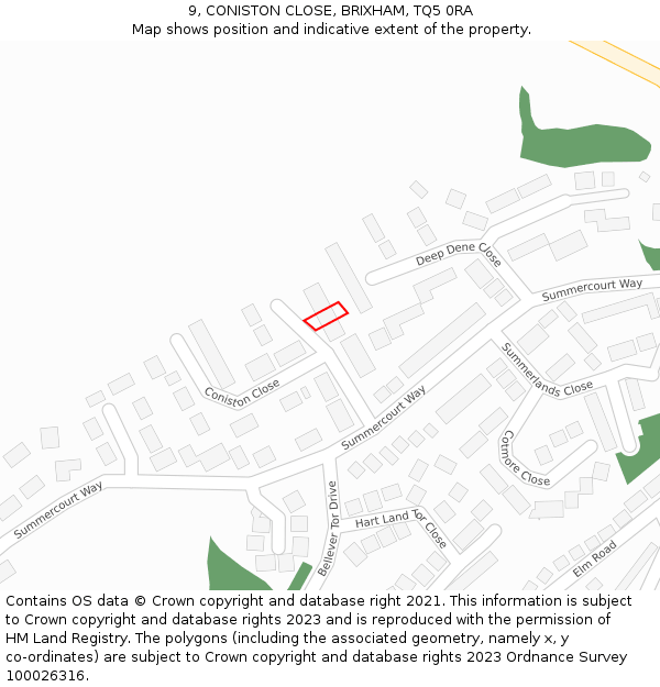 9, CONISTON CLOSE, BRIXHAM, TQ5 0RA: Location map and indicative extent of plot