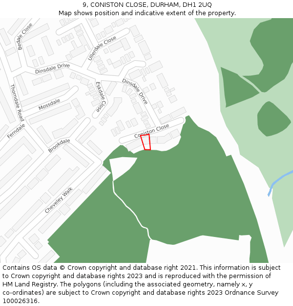 9, CONISTON CLOSE, DURHAM, DH1 2UQ: Location map and indicative extent of plot