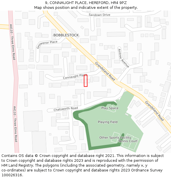 9, CONNAUGHT PLACE, HEREFORD, HR4 9PZ: Location map and indicative extent of plot