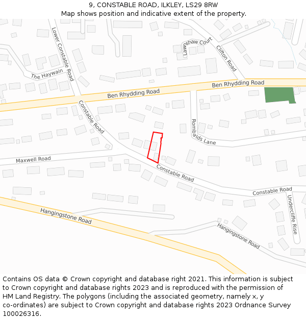 9, CONSTABLE ROAD, ILKLEY, LS29 8RW: Location map and indicative extent of plot