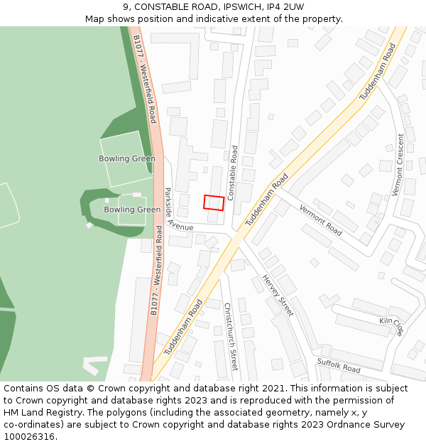 9, CONSTABLE ROAD, IPSWICH, IP4 2UW: Location map and indicative extent of plot