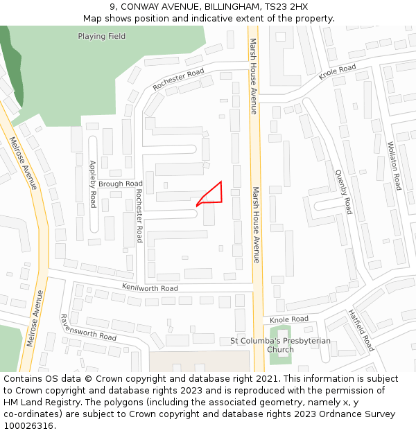 9, CONWAY AVENUE, BILLINGHAM, TS23 2HX: Location map and indicative extent of plot