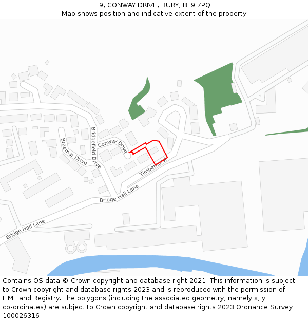 9, CONWAY DRIVE, BURY, BL9 7PQ: Location map and indicative extent of plot