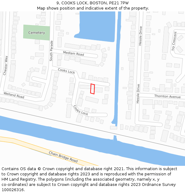 9, COOKS LOCK, BOSTON, PE21 7PW: Location map and indicative extent of plot