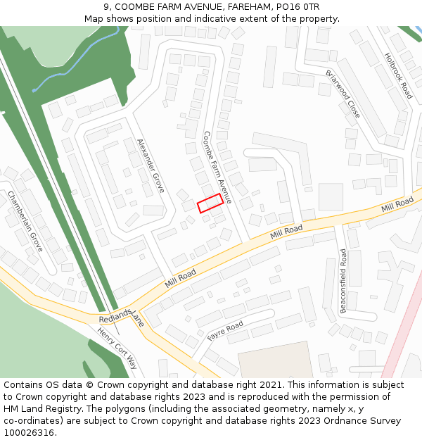 9, COOMBE FARM AVENUE, FAREHAM, PO16 0TR: Location map and indicative extent of plot