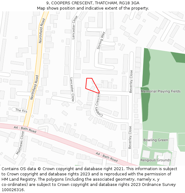 9, COOPERS CRESCENT, THATCHAM, RG18 3GA: Location map and indicative extent of plot