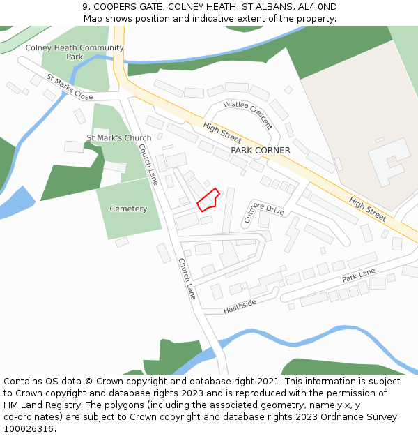 9, COOPERS GATE, COLNEY HEATH, ST ALBANS, AL4 0ND: Location map and indicative extent of plot