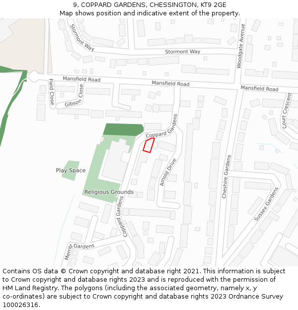 9, COPPARD GARDENS, CHESSINGTON, KT9 2GE: Location map and indicative extent of plot